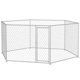 PawHut Outdoor Dog Run 13.4 x 11.5 ft with Lockable Door for Medium Large Dogs Silver