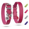Long Lasting Leather Dog Collar for Large Dogs Medium Small Dogs Adjustable Collar with Durable Buckle D Ring 11-14 inch Neck x 3/5 inch Wide Pink Co