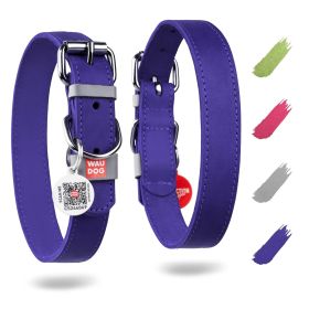 Long Lasting Leather Dog Collar for Large Dogs Medium Small Dogs Adjustable Dog Collar with Durable Buckle D Ring Purple 12-15 inch Neck x 4/5 inch W