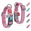 Reflective Cotton Dog Collar Eco Friendly Alt to Nylon Collar for Small Medium Large Dogs Adjustable Male Female Dog Collar Pink 10-16 inch Neck x 4/